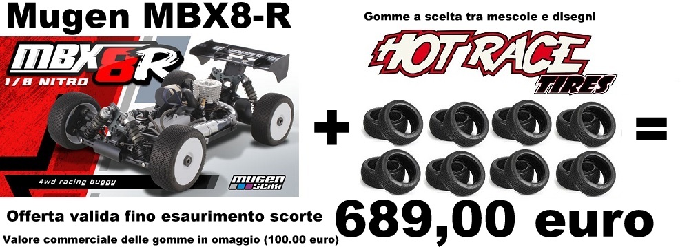 MUGE2027HR Mugen Seiki Nuovo Automodello MBX8R 1/8 Nitro Buggy Kit Off Road + 4 Treni Gomme Hot Race a Scelta